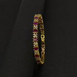 Sparkling Gold Plated Floral CZ Ruby Bangle - K Supreme