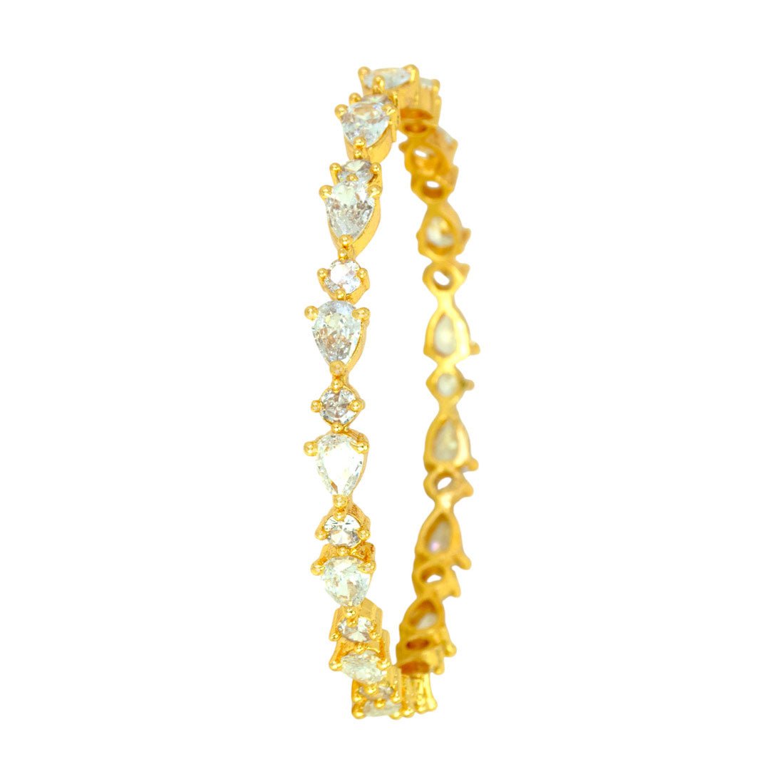 Sparkling Gold Plated Oval and Round Stone Bangle - KSupreme