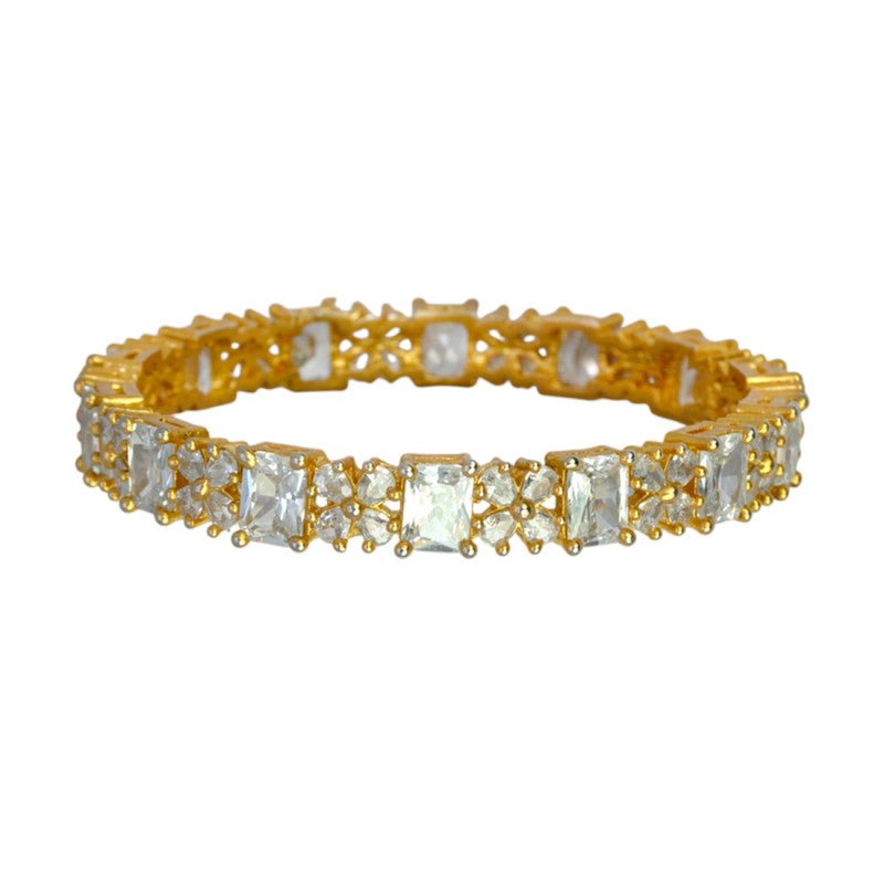 Splendid Gold Plated CZ Floral Stone Bangle - K Supreme