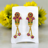 Stunning Gold Plated Ruby Emerald Floral Drop Earrings - KSupreme