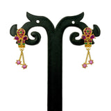 Stunning Gold Plated Ruby Emerald Floral Drop Earrings - KSupreme