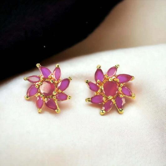 Stunning Semi - Precious Ruby Stones Floral Ear Studs - K Supreme