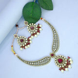 Stunning Wine Red Stone American Diamond Necklace Set - K Supreme