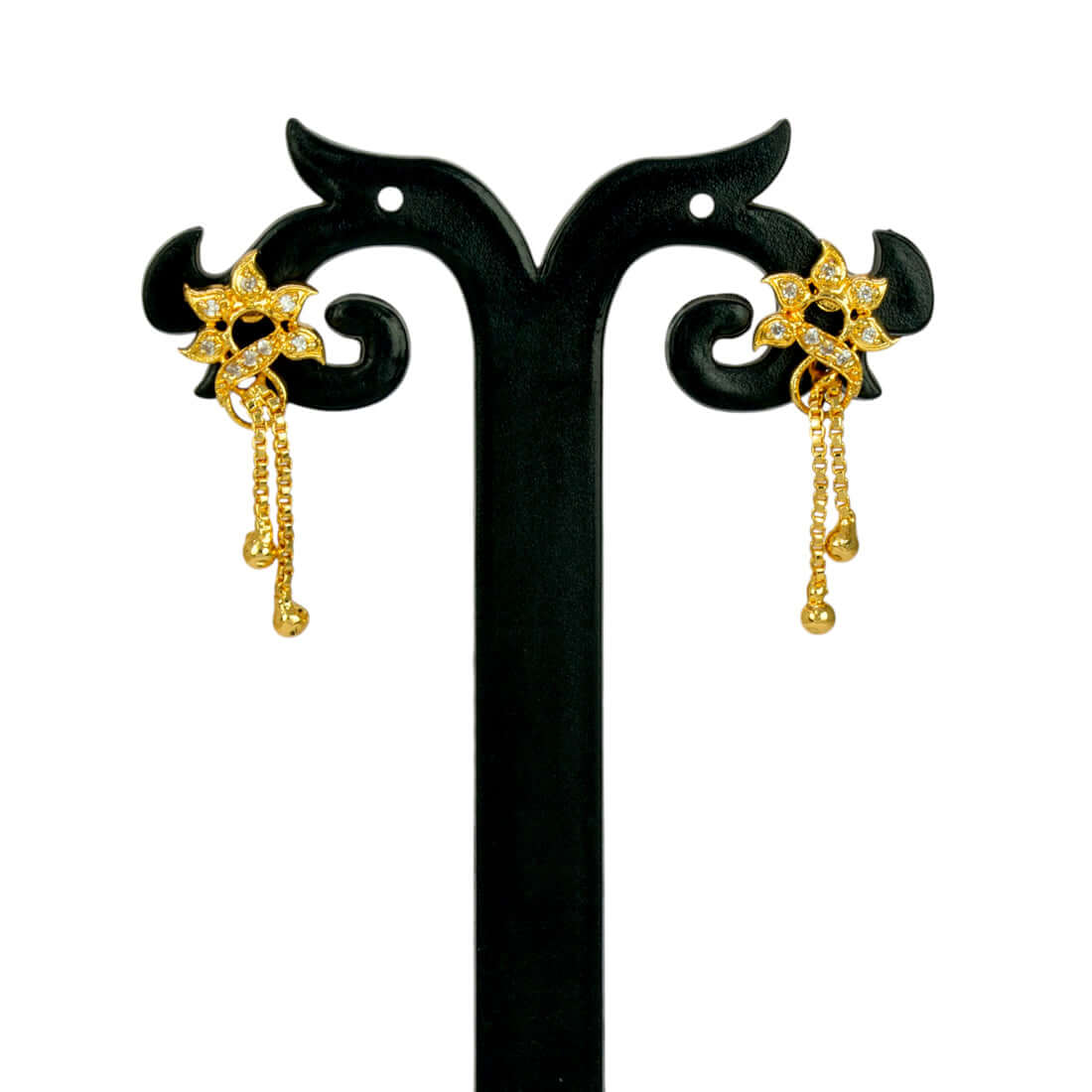 Stylish Gold Plated Box Chain Tassels Floral Stone Earrings - K Supreme