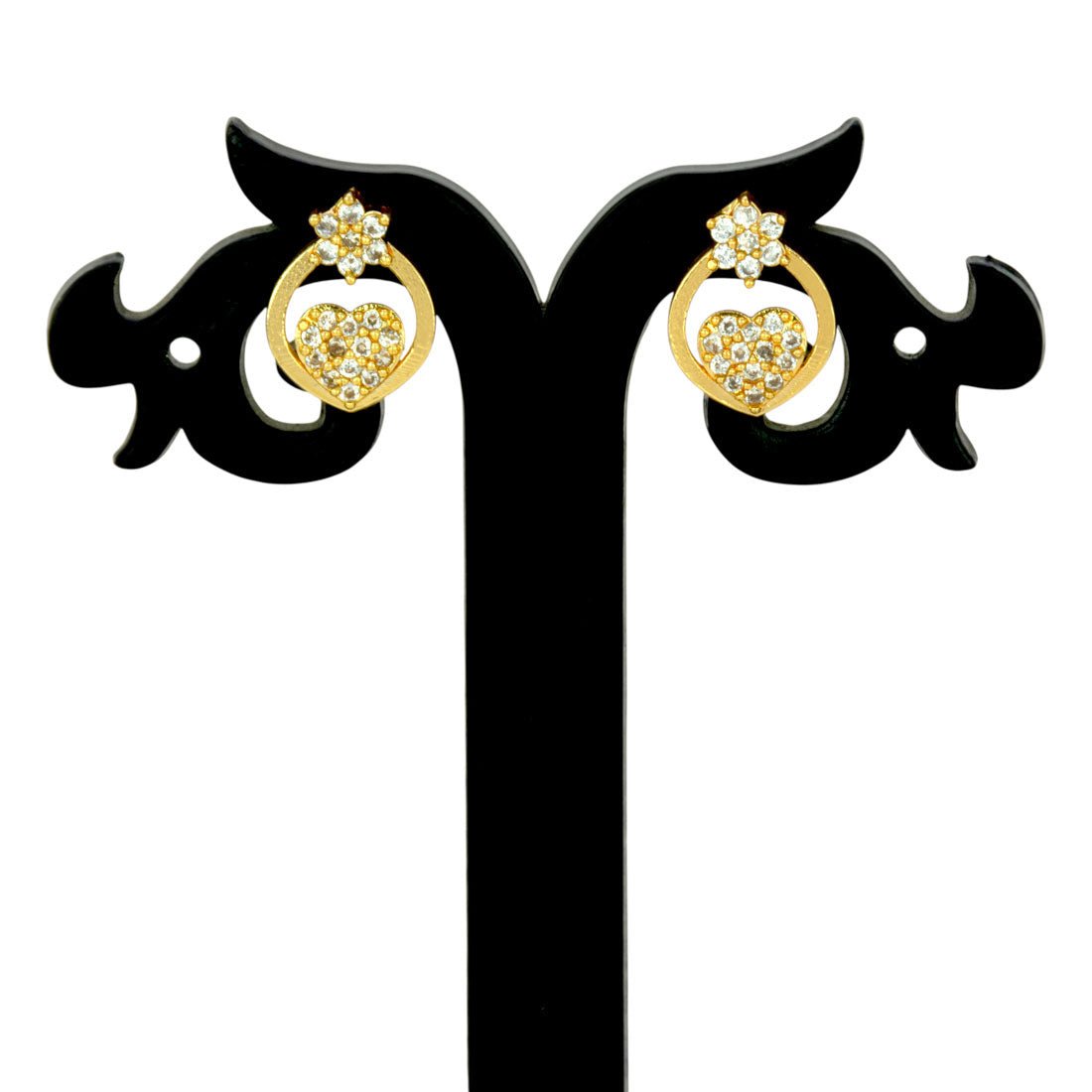 Stylish Gold Plated Floral Heart CZ Stud Earrings - K Supreme