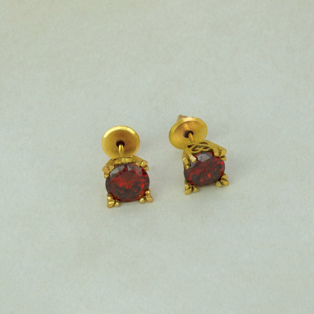 Stylish Gold Plated Single Red Stone Stud Earrings - K Supreme