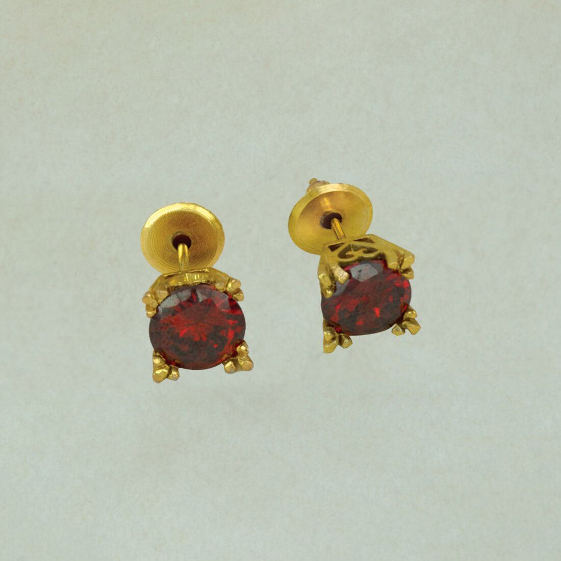 Stylish Gold Plated Single Red Stone Stud Earrings - K Supreme