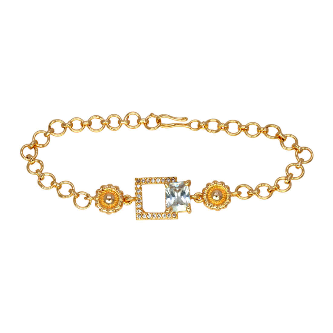 Stylish Gold Plated Square CZ Stone Ladies Bracelet - K Supreme