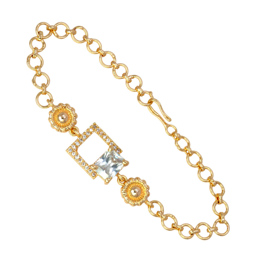 Stylish Gold Plated Square CZ Stone Ladies Bracelet - K Supreme
