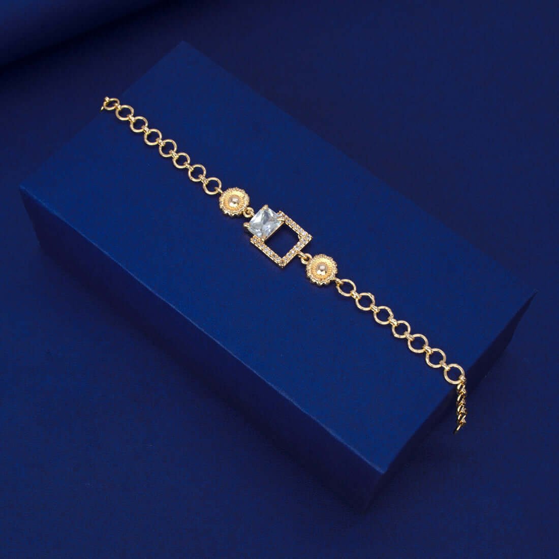 Stylish Gold Plated Square CZ Stone Ladies Bracelet - K Supreme