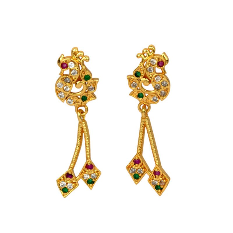 Stylish Gold Plated Stone Studded Peacock Earrings - K Supreme
