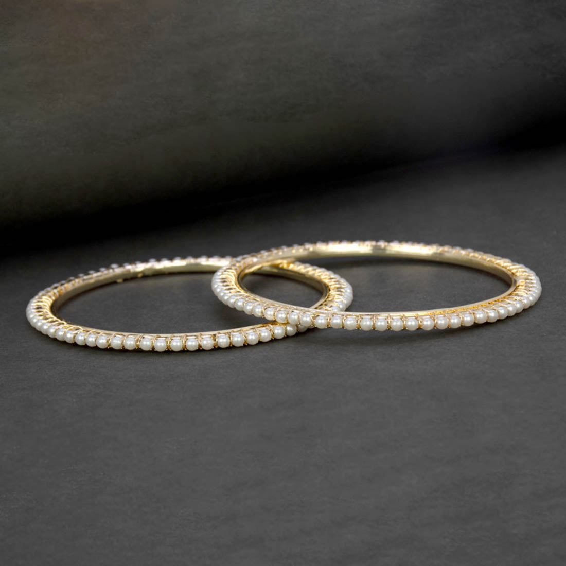 Stylish Gold Plated Thin Pearl Bangles