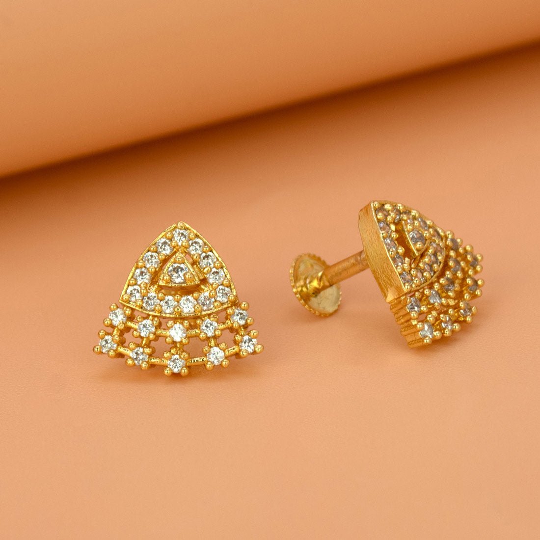 Stylish Gold - Plated Triangle Fan Stone Stud Earrings - KSupreme