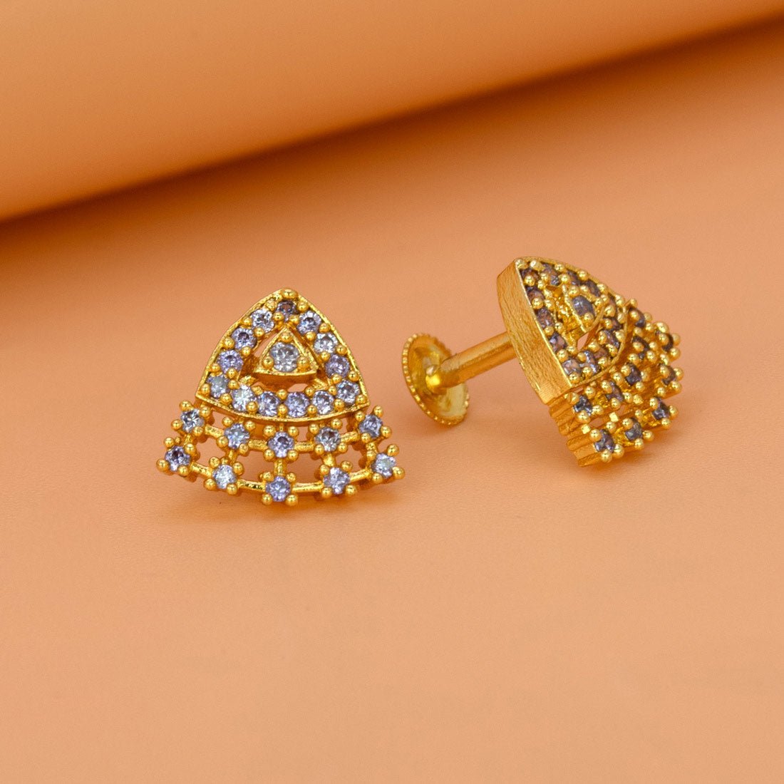 Stylish Gold - Plated Triangle Fan Stone Stud Earrings - KSupreme