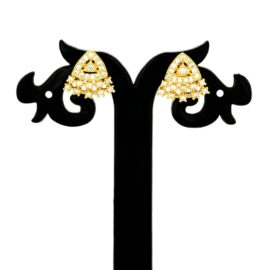 Stylish Gold - Plated Triangle Fan Stone Stud Earrings - KSupreme