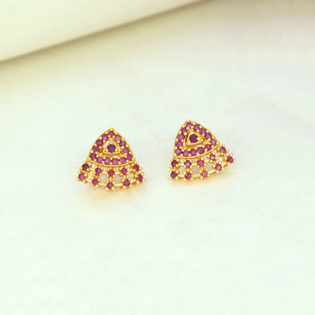 Stylish Gold - Plated Triangle Fan Stone Stud Earrings - KSupreme