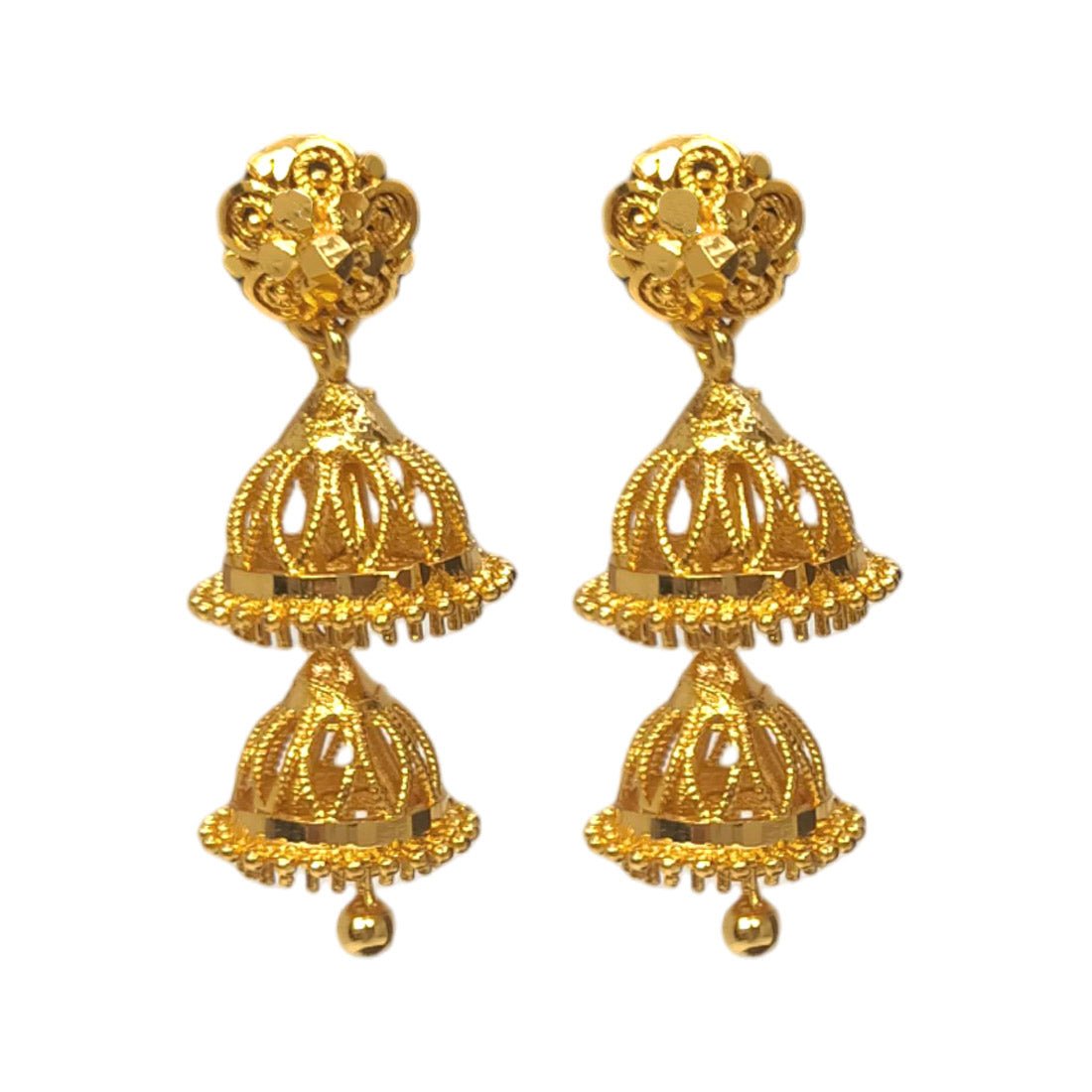 Stylish Gold Plated Two Step Filigree Jhumka Earrings - KSupreme
