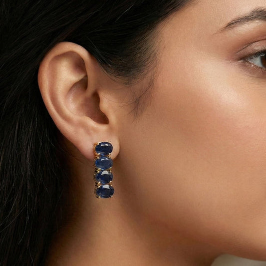 Stylish Golden Oval Stone Drop Earrings - K Supreme