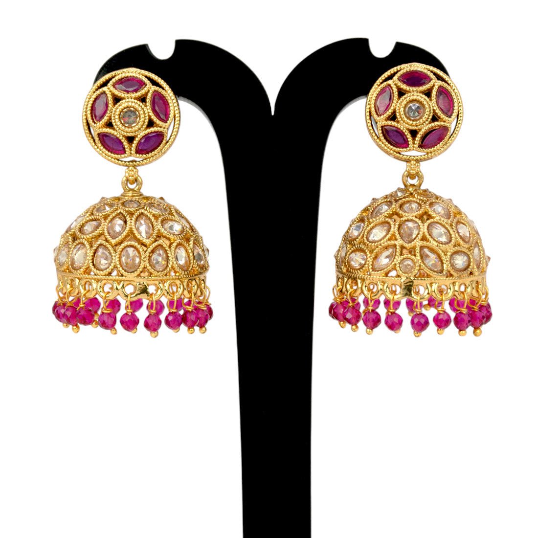 Stylish Kundan Stone Antique Gold Plated Jhumka Earrings - K Supreme