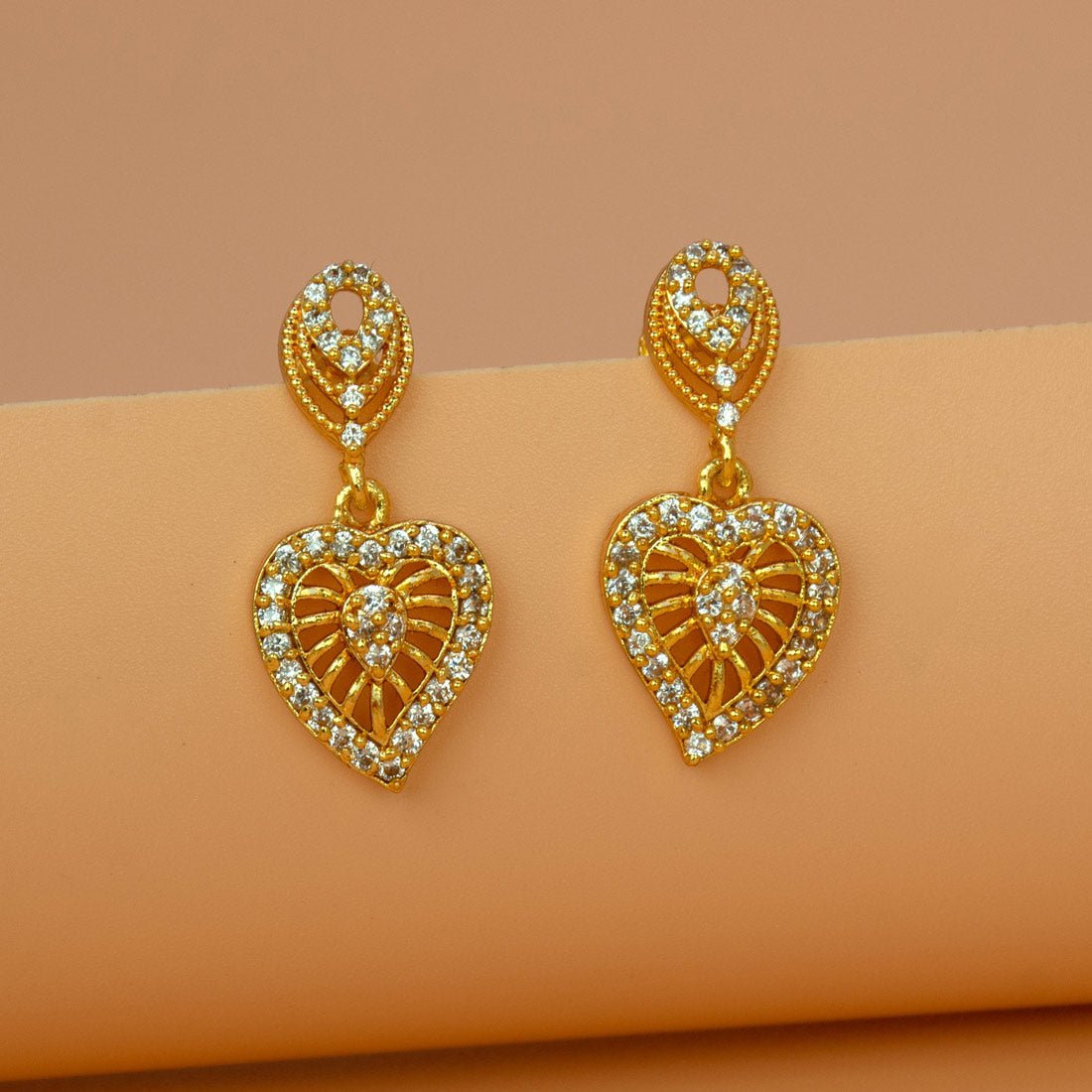 Synthetic Stone Gold Plated Heart Drop Earrings for Girls - K Supreme