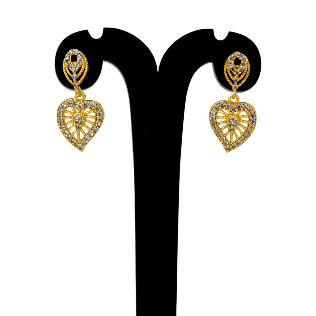 Synthetic Stone Gold Plated Heart Drop Earrings for Girls - K Supreme