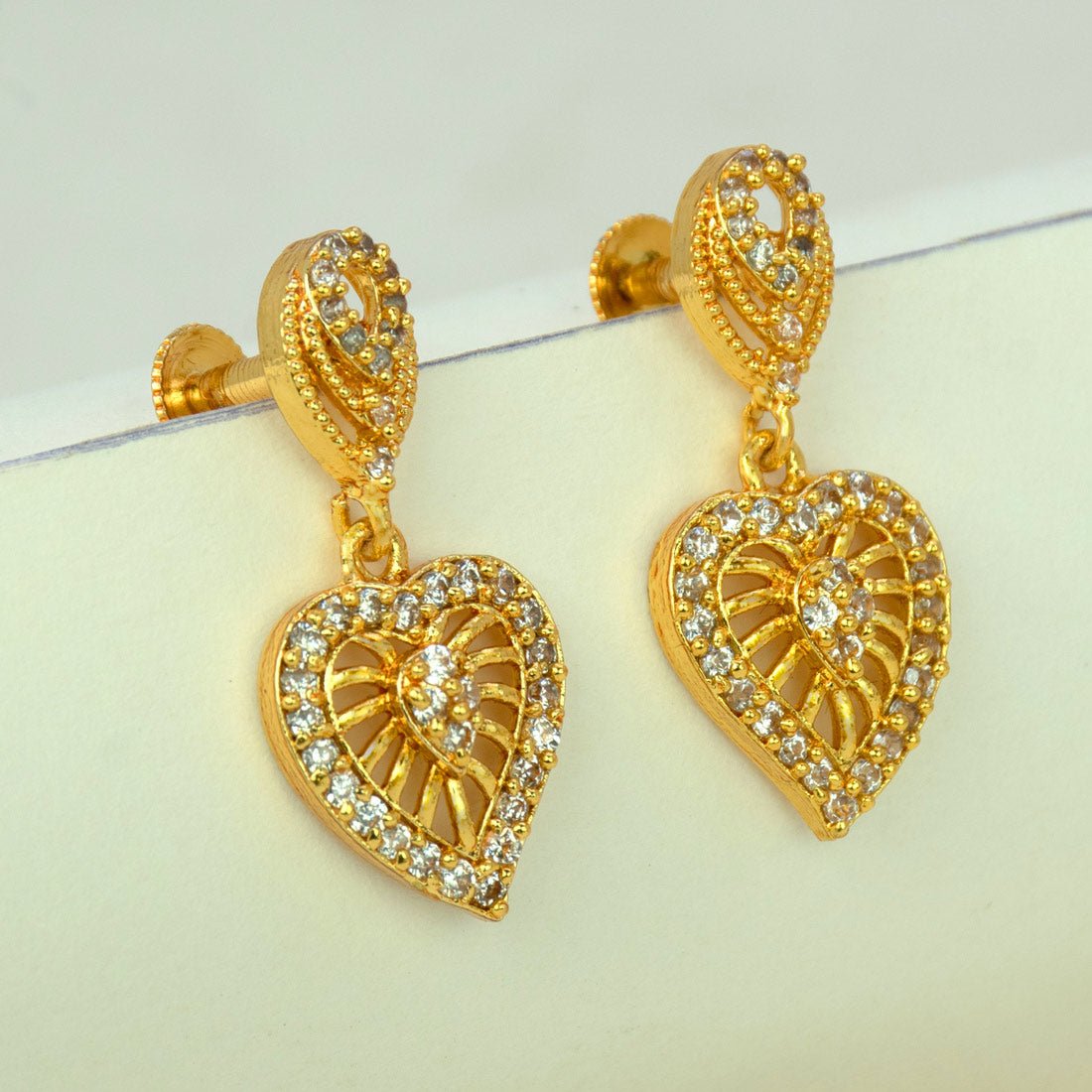 Synthetic Stone Gold Plated Heart Drop Earrings for Girls - K Supreme