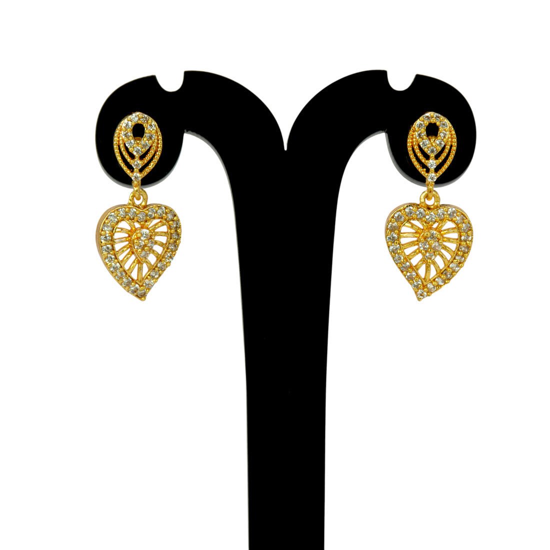 Synthetic Stone Gold Plated Heart Drop Earrings for Girls - K Supreme