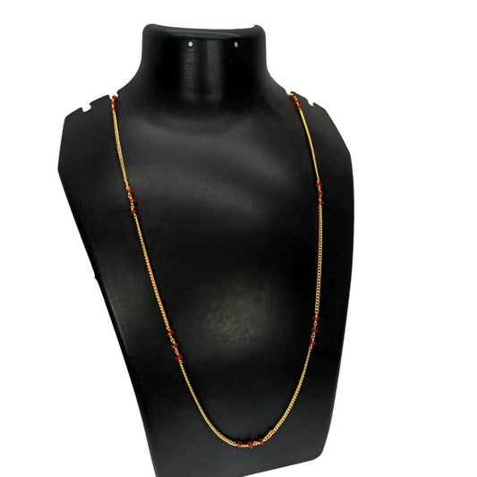 Thin Gold Plated Red Crystal Beads Link Chain - K Supreme