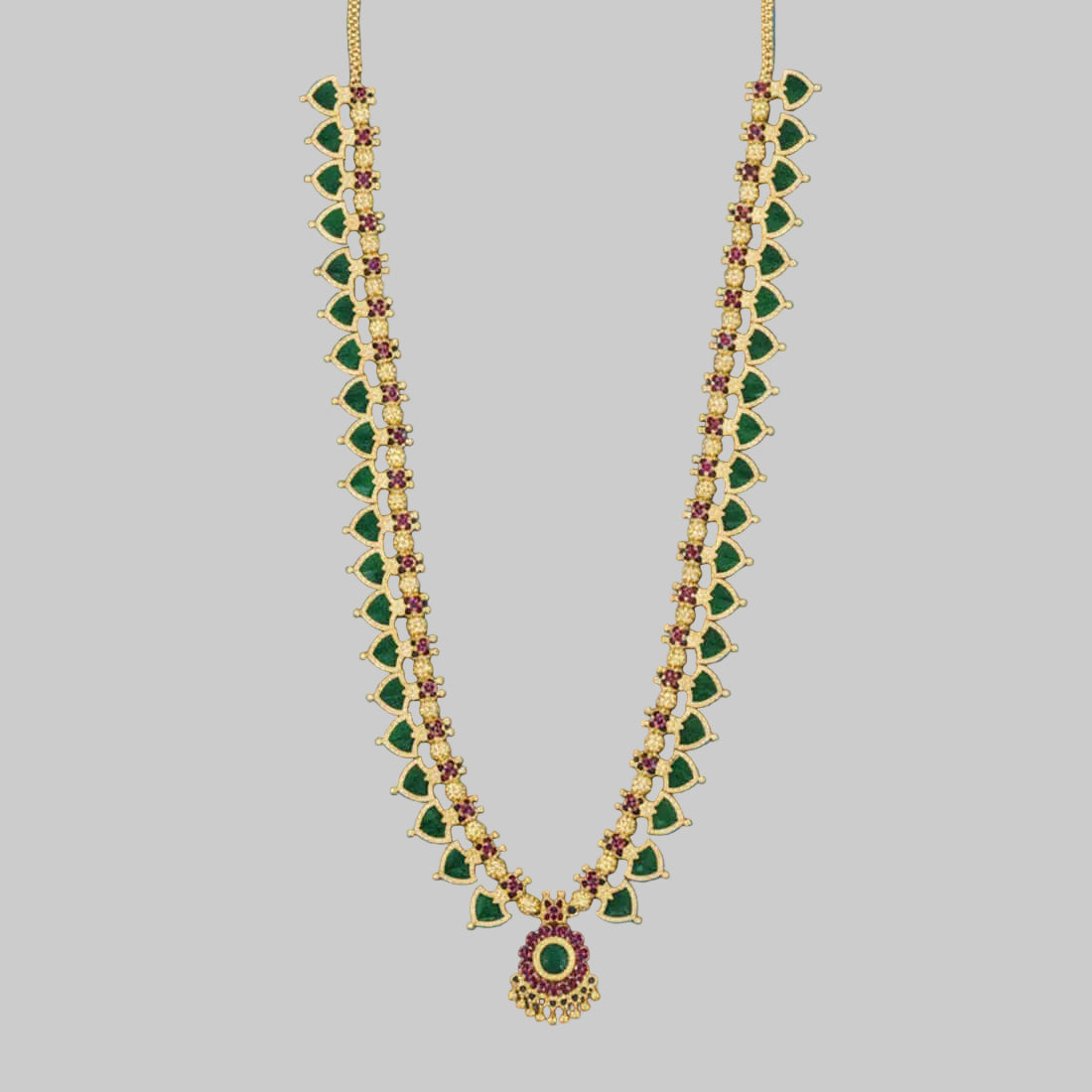 Traditional Kerala Green Palakka Mala Long Haram/Chain