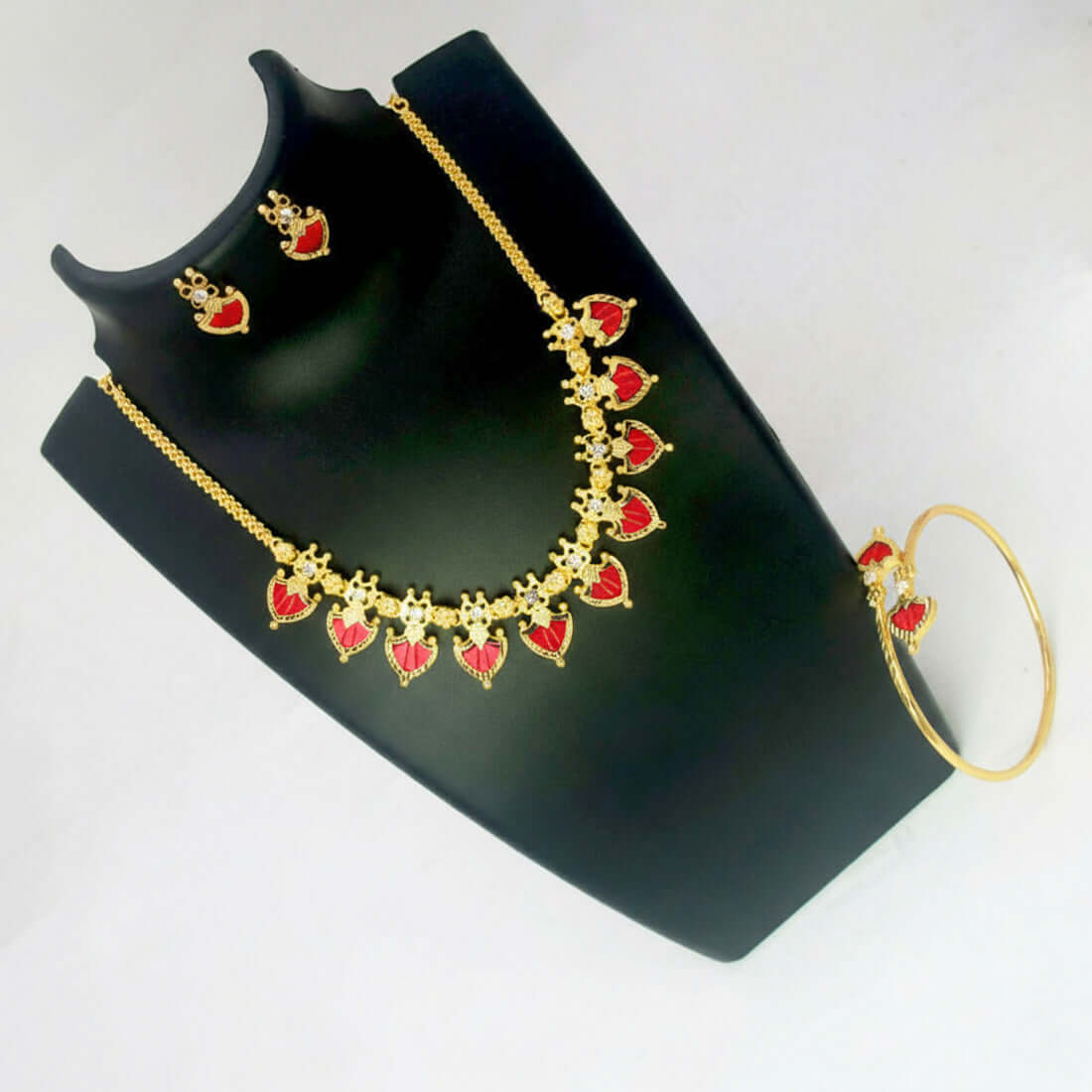 Traditional Palakka Necklace with Bangle Combo Set - Red