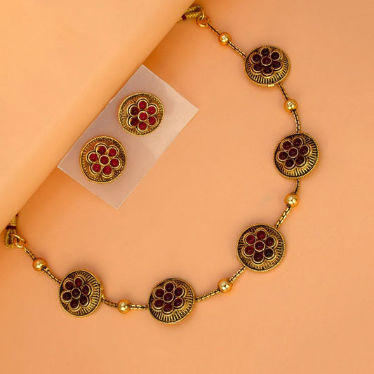 Trendy Antique Finish Kemp Floral Choker Set - KSupreme