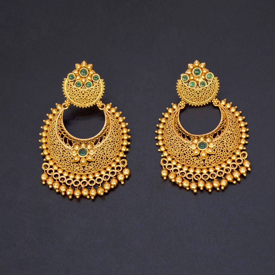 Trendy Antique Gold Plated Filigree Chandbali Earrings - K Supreme