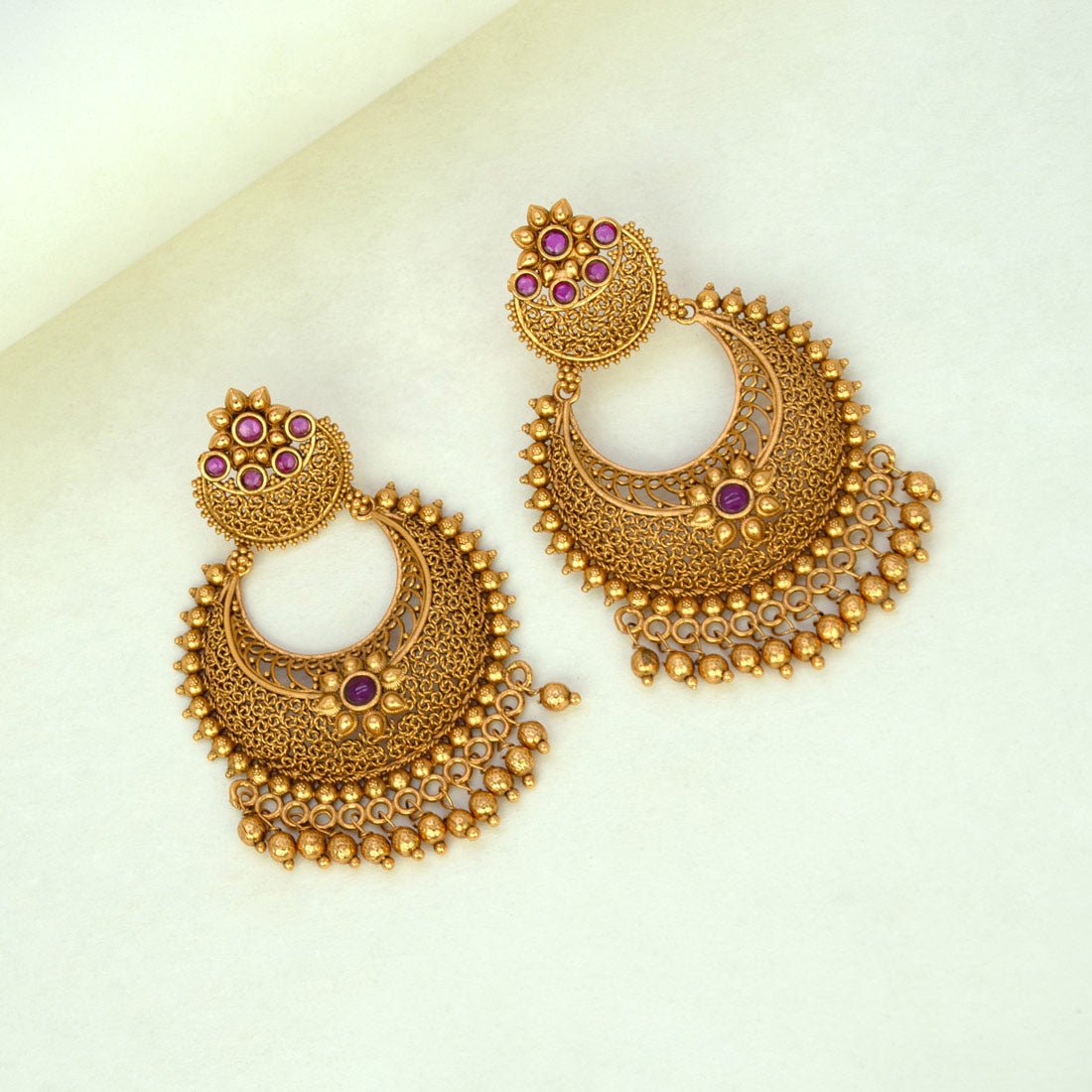 Trendy Antique Gold Plated Filigree Chandbali Earrings - K Supreme