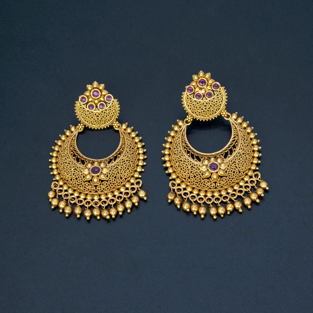 Trendy Antique Gold Plated Filigree Chandbali Earrings - K Supreme