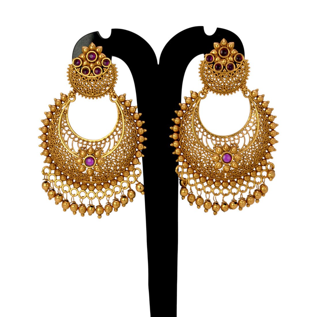 Trendy Antique Gold Plated Filigree Chandbali Earrings - K Supreme