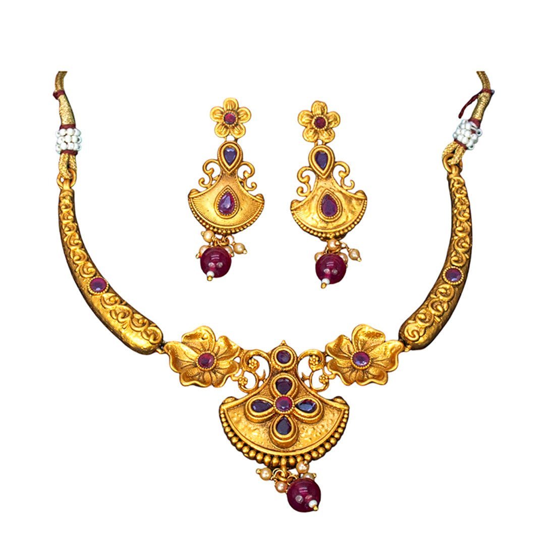 Trendy Designer Ruby Matte Necklace Set - KSupreme
