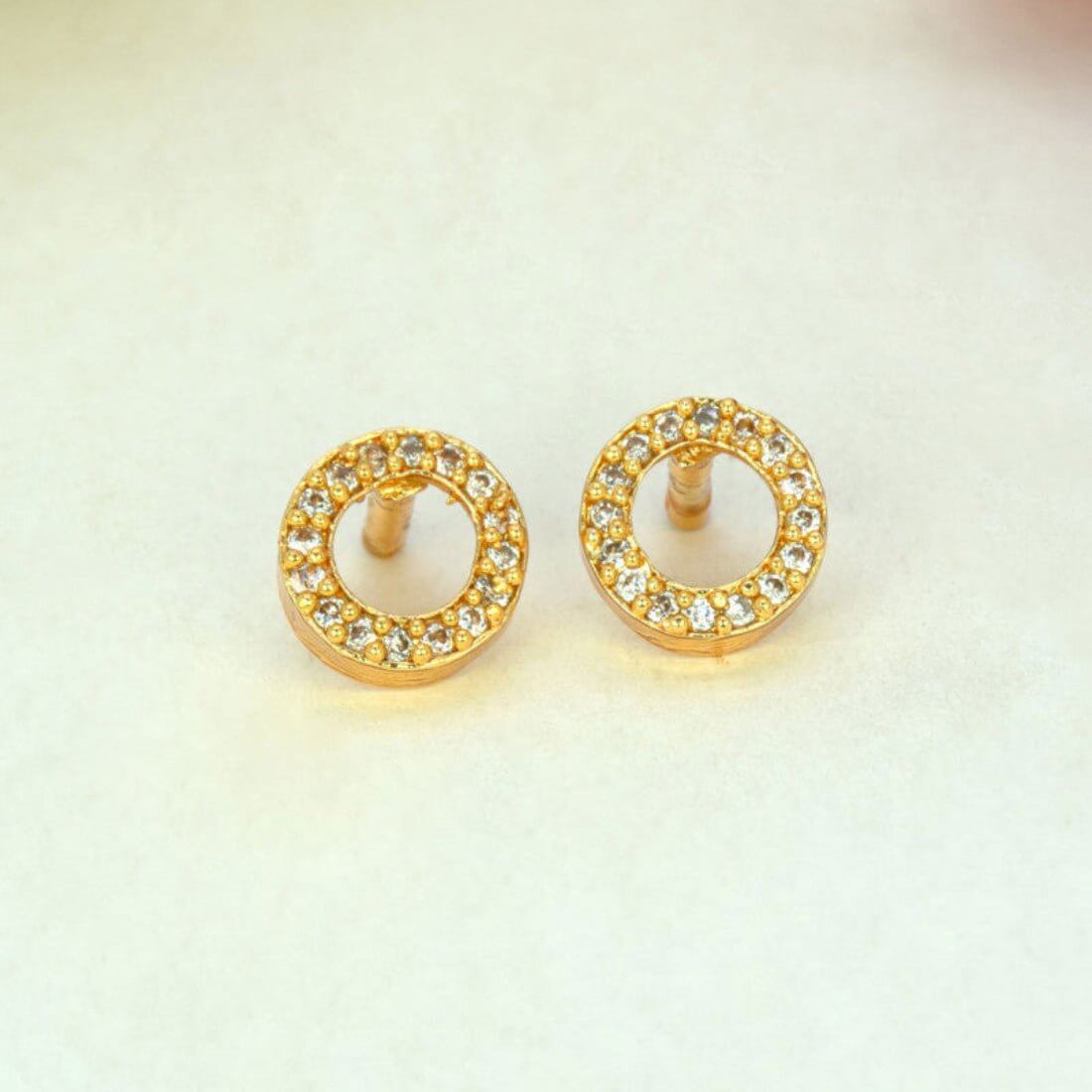 Trendy Gold Plated Circular Cubic Zirconia Ear Studs - K Supreme