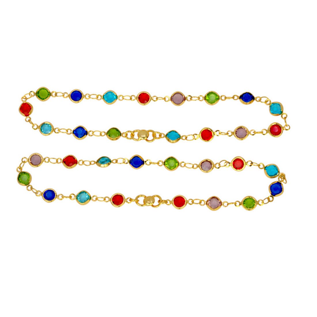 Trendy Gold Plated Multi - Coloured Stone Anklets - KSupreme