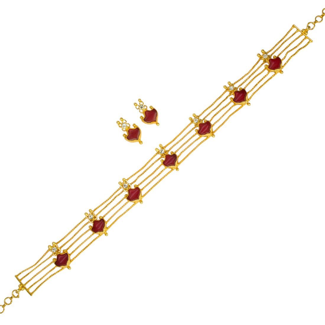 Trendy Gold Plated Palakka Ruby Choker Necklace Set - KSupreme