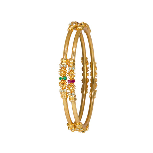 Trendy Gold Plated Ruby Emerald CZ Thin Bangles - KSupreme