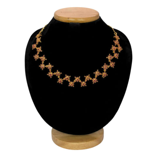 Trendy Gold Plated Ruby Stone Necklace-1