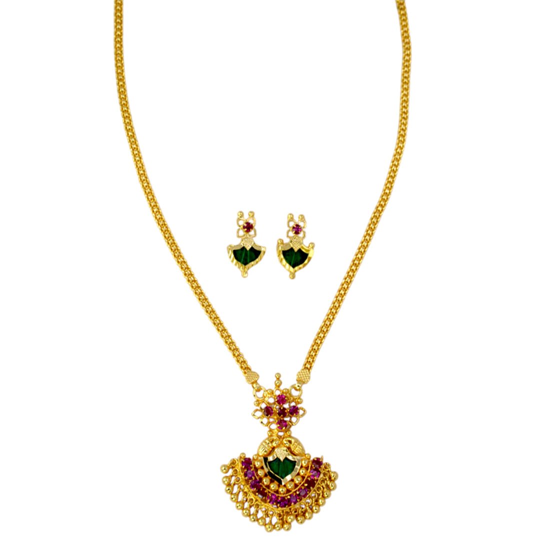 Trendy Kerala Ruby Palakka Pendant Necklace Set - K Supreme