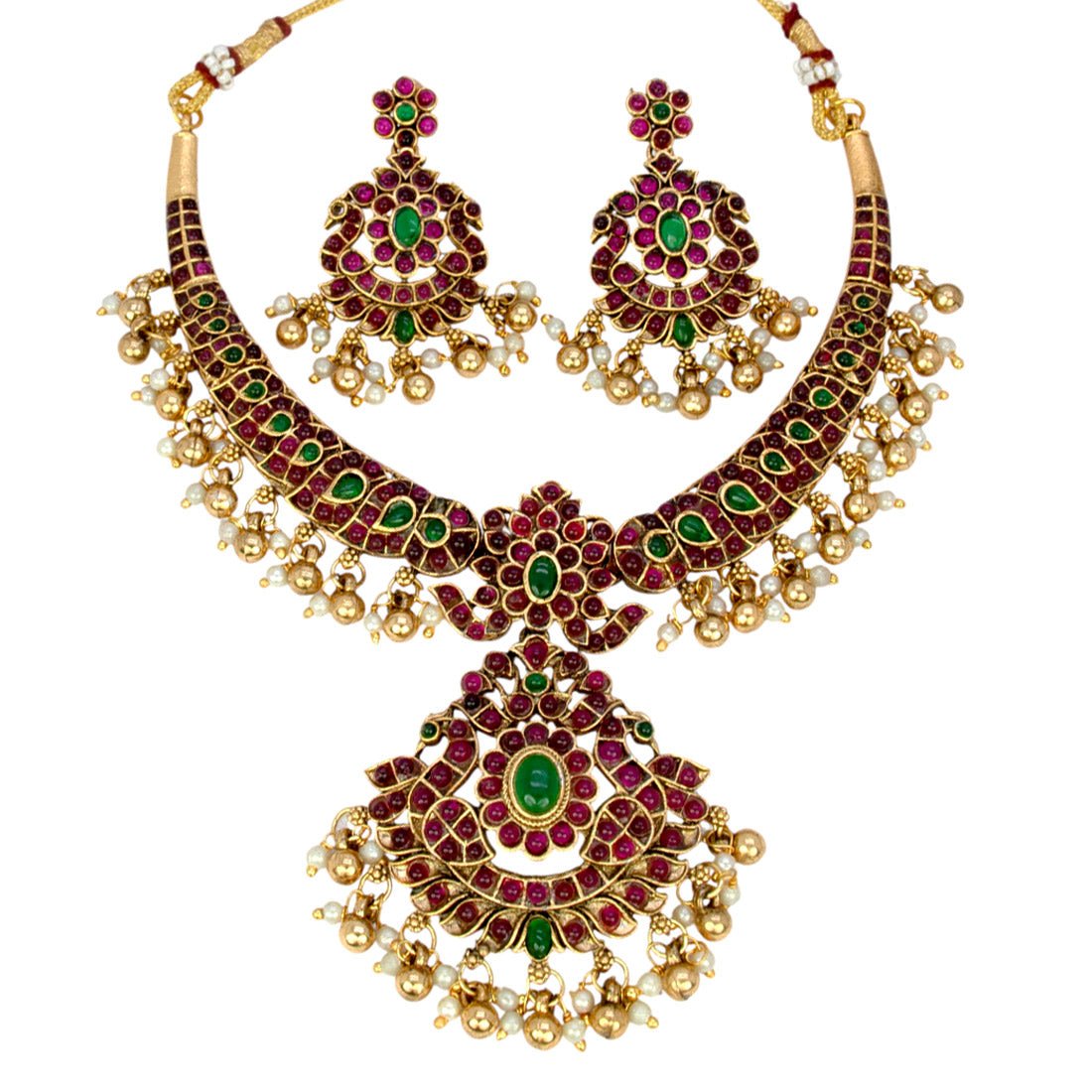 Trendy Mango Multi - Colour Kemp Stone Peacock Necklace Set - K Supreme