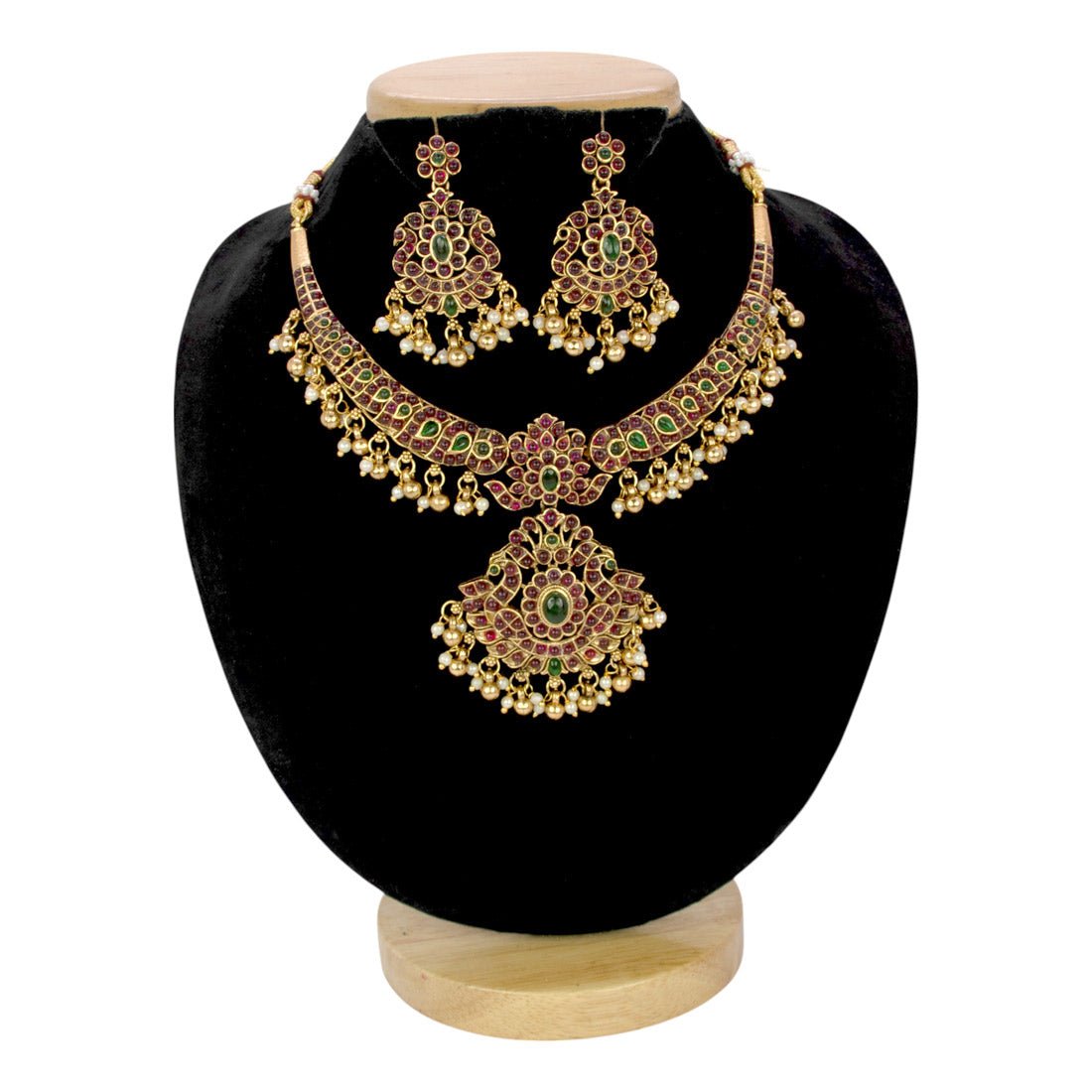 Trendy Mango Multi - Colour Kemp Stone Peacock Necklace Set - K Supreme