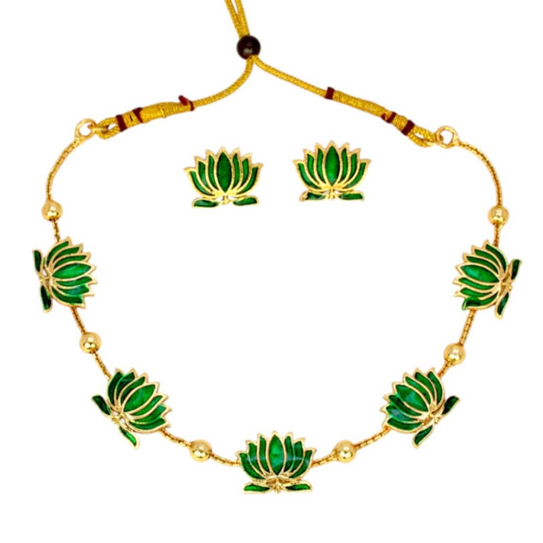 Trendy Matte Finish Lotus Necklace Set - K Supreme