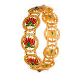 Trendy Matte Gold Plated Lotus Enamel Bangle - KSupreme