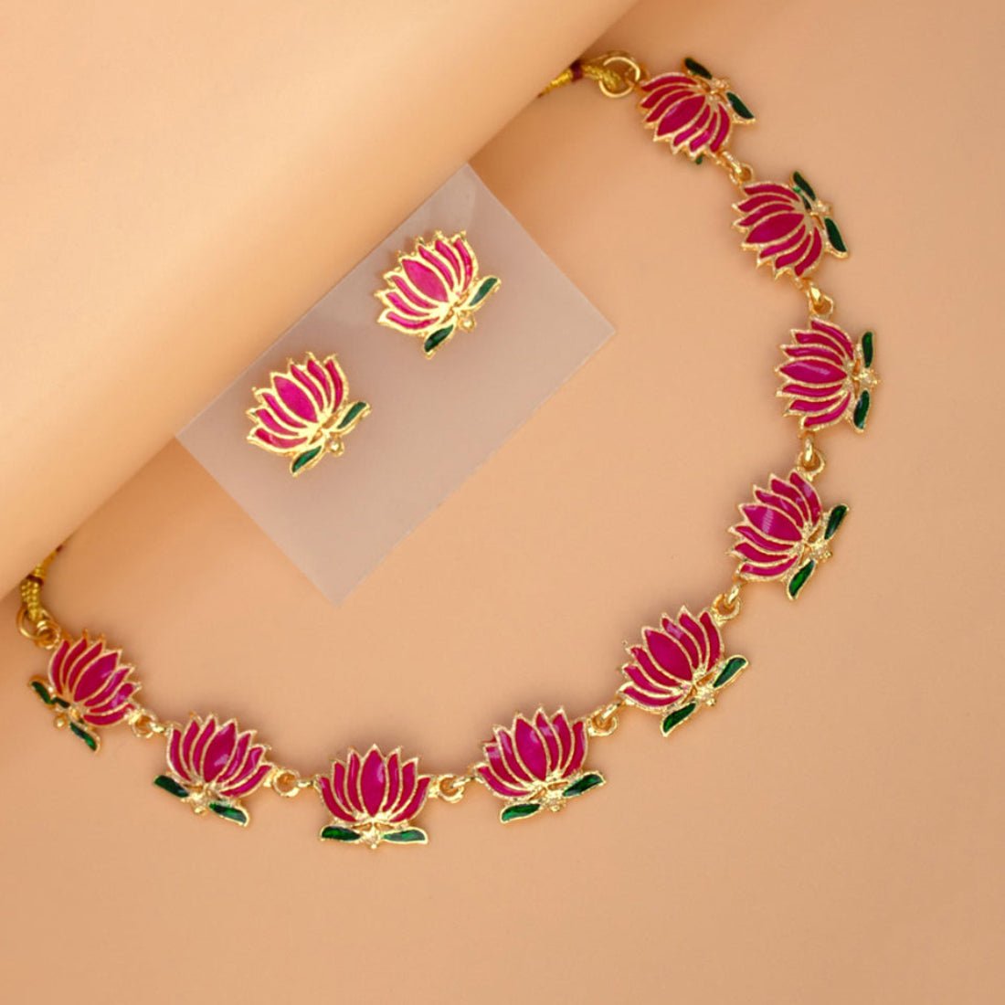 Trendy Matte Gold - plated Lotus Necklace Set - K Supreme