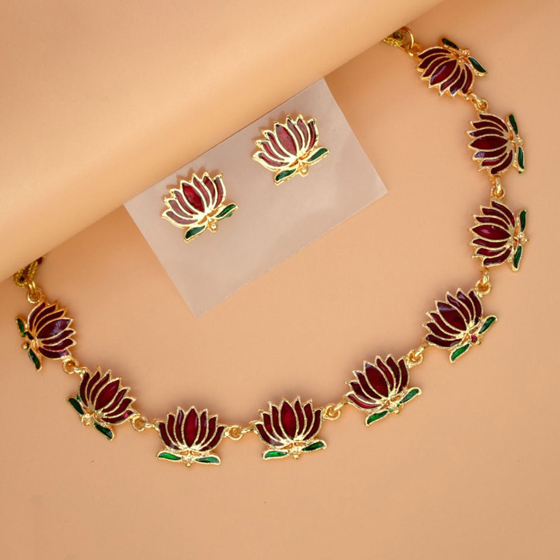 Trendy Matte Gold - plated Lotus Necklace Set - K Supreme
