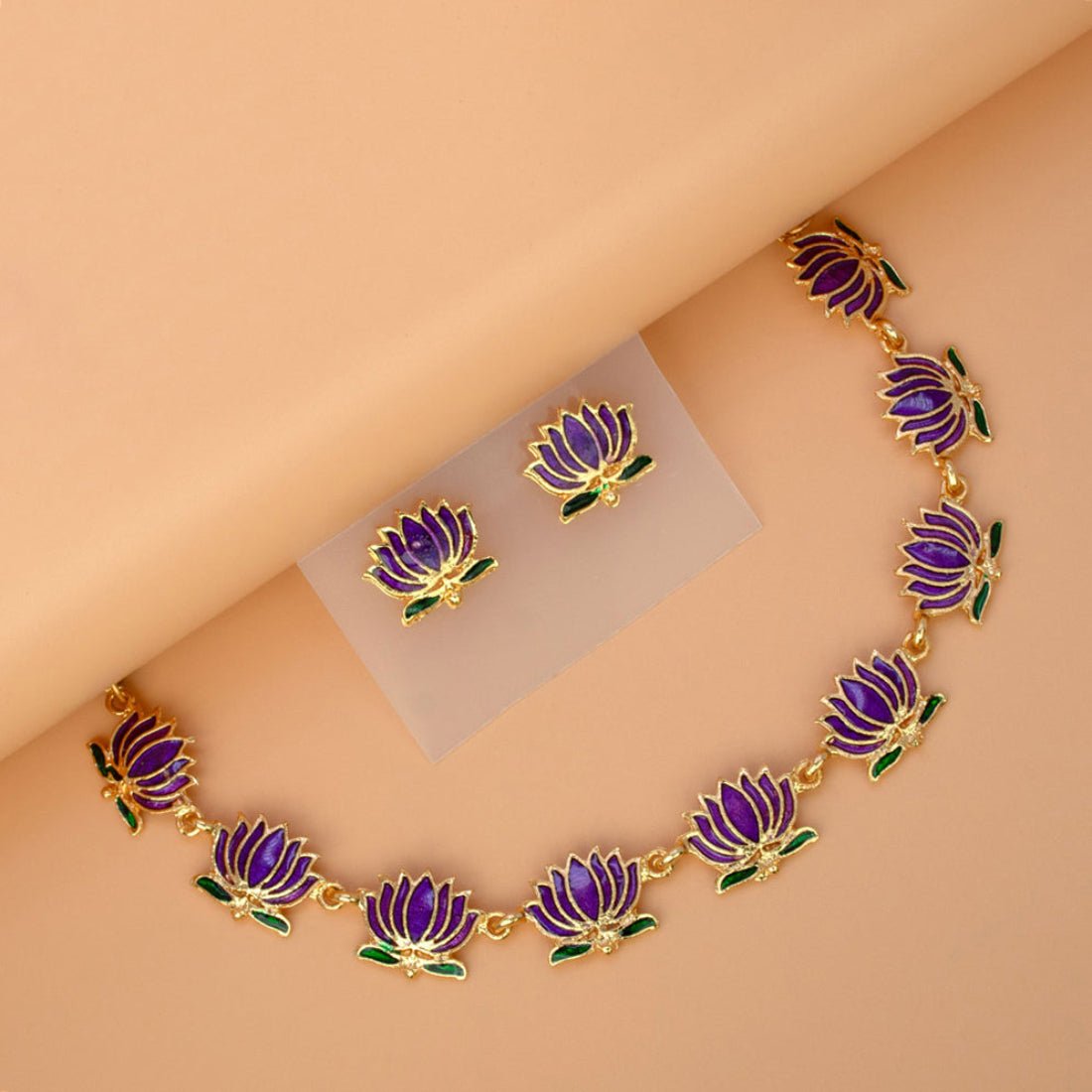 Trendy Matte Gold - plated Lotus Necklace Set - K Supreme