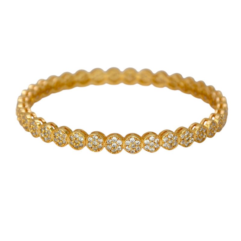 Trendy Round Floral Design White CZ Bangle - KSupreme